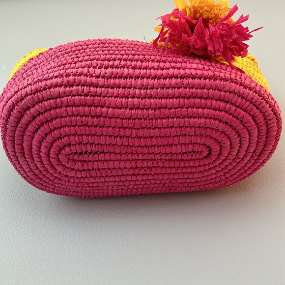 Tory Burch • Pink & Yellow Straw Beach Summer Bag Tote With Tassel - Picture 8 of 16